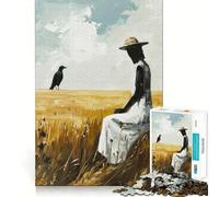 Puzzle de 1000 pièces Femme dans Un Champ avec Un Corbeau pour Adolescents,Jeu de réflexion,découpe Laser pour Un Assemblage Parfait,activité de Groupe relaxante en intérieur (38x26cm)
