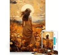 Puzzle de 1000 pièces Femme dans Un Champ de Fleurs,Jeu cognitif Amusant,Structure à emboîter précise,activité de Partage et de complicité avec Les Proches (38x52cm)