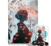 Puzzle de 1000 pièces Femme en Kimono avec Parapluie pour Adultes,Jeu de mémoire de qualité Professionnelle,activité de découpage conviviale et chaleureuse (50x75cm)