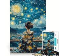 Puzzle de 1000 pièces Femme en Kimono sous Une Nuit étoilée,Jeu de réflexion,pièces précises et sans Couture,activité Amusante en Famille (38x26cm)