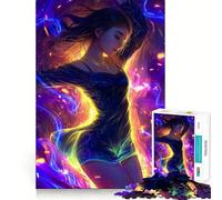 Puzzle de 1000 pièces Femme en Robe avec lumières néon,Jeu de réflexion Amusant et Stimulant pour la Concentration,Technologie de découpe Laser avancée,idéal pour Les Voyages (38x52cm)
