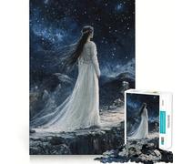 Puzzle de 1000 pièces Femme en Robe Blanche sous Un Ciel étoilé pour Adolescents,Jeu de réflexion,découpe Laser pour Un Assemblage Parfait,activité de Groupe relaxante en intérieur (38x52cm)