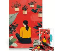 Puzzle de 1000 pièces Femme en Rouge avec des Plantes,idéal pour stimuler Les capacités cognitives,sans bavures et aux pièces nettes Un Jeu Amusant pour se divertir à l'intérieur Pendant Les Vacances