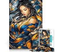 Puzzle de 1000 pièces Femme en vitrail pour Adultes, Jeu Intelligent et Amusant à réaliser en intérieur, découpe Lisse, Cadeau du Père Noël 38x26cm