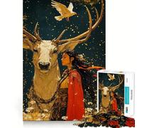 Puzzle de 1000 pièces Femme et cerf Blanc Jeu de mémoire Amusant Surface Lisse sans bavures Défi divertissant pour Les Loisirs (38x52cm)