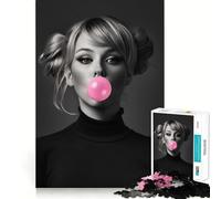Puzzle de 1000 pièces Femme et Chewing-Gum Rose Exercice Mental Amusant Pièces nettes et sans bavures Activité captivante pour des soirées tranquilles (50x75cm)