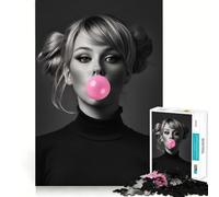 Puzzle de 1000 pièces Femme et Chewing-Gum Rose pour Adolescents Jeu de mémoire et de Concentration Qualité Professionnelle Activité relaxante de Groupe en intérieur (38x26cm)