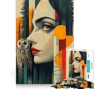 Puzzle de 1000 pièces Femme et Hibou dans la forêt pour Adultes,Exercice Mental,découpe de précision,Bords Lisses,activité relaxante à Faire en Groupe à l'intérieur (50x75cm)
