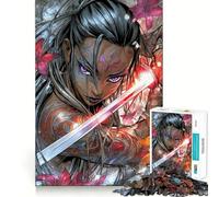 Puzzle de 1000 pièces Femme guerrière avec épée et Fleurs Un Jeu Amusant et Stimulant pour renforcer la Concentration et créer des Liens en Famille Découpé au Laser pour Un Assemblage Parfait