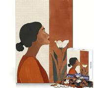 Puzzle de 1000 pièces Femme Inhalant Une Fleur, idéal pour la réflexion, l'entraînement et Les Loisirs calmes Bords Nets Cadeau touchant (38x52cm)