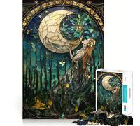 Puzzle de 1000 pièces Femme Lune en Vitrail 38x52cm Idéal pour Les Adolescents, pour développer Leurs capacités cognitives et Passer Un agréable Moment de détente Un Cadeau attentionné et précis