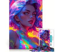 Puzzle de 1000 pièces Femme Manga néon pour Adolescents, Jouet de Train logique, Confortable et Relaxant, découpe Lisse, Cadeau de Festival (38x52cm)
