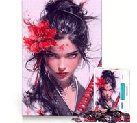 Puzzle de 1000 pièces Femme samouraï à la Fleur Rouge pour Adolescents, Jeu de logique, Jeu de Groupe, découpe de précision, Cadeau attentionné (38x52cm)