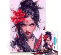Puzzle de 1000 pièces Femme samouraï à la Fleur Rouge pour Adolescents, Jeu de réflexion Calme, Passe-Temps de précision, Cadeau saisonnier (50x75cm)