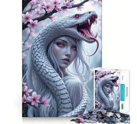 Puzzle de 1000 pièces Femme Serpent et Fleurs de Cerisier pour Adolescents, idéal pour développer la mémoire, se détendre et Profiter d'un Moment de Plaisir (38x52cm)