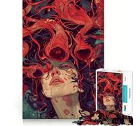 Puzzle de 1000 pièces Femme surréaliste aux vrilles Rouges pour Adolescents, idéal pour stimuler la mémoire, Les Loisirs et Offrir Un Joli Cadeau 38x26cm