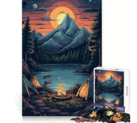 Puzzle de 1000 pièces Feu de Camp sous Un Coucher de Soleil en Montagne pour Adolescents,entraînement Intelligent,évasion paisible,découpe Impeccable,Cadeau d'hiver (38x52cm)