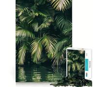 Puzzle de 1000 pièces Feuilles de Palmier Tropicales et Eau, Assemblage Parfait, Art, Jeu Stimulant pour Le Cerveau, Temps de Repos, décoration Murale de Noël (38x52cm)
