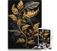 Puzzle de 1000 pièces Feuilles Noires et dorées pour Adultes:Un Jeu éducatif et Stimulant pour développer Ses capacités mentales Un Cadeau mémorable et attentionné Dimensions:38x26cm