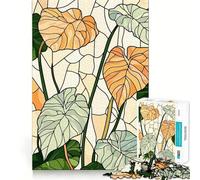 Puzzle de 1000 pièces Feuilles Tropicales en vitrail pour Adultes et Adolescents, Jeu cognitif et ludique, Motif à Assembler, Cadeau Festif 38x26cm