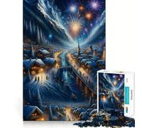 Puzzle de 1000 pièces Feux d'artifice dans Un Village d'hiver »,Jeu de Concentration mentale,découpe de précision,Bords Lisses,activité captivante pour des soirées tranquilles (38x52cm)