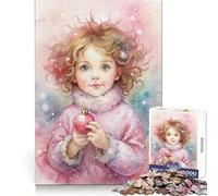 Puzzle de 1000 pièces Fille à l'aquarelle avec décoration de Noël pour Adultes Stimulation cérébrale, détente et Assemblage Solide, (50x75cm)
