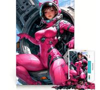 Puzzle de 1000 pièces Fille Astronaute Rose Sexy pour Adolescents, Jeu de logique Solide, Jeu de précision, Cadeau de Noël Amusant et apaisant 38x52cm