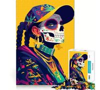 Puzzle de 1000 pièces Fille au crâne de Sucre Mexicain Illustration Minimaliste et Tendance Jeu à Assemblage Facile pour se détendre et Passer Un Bon Moment Décoration de Noël (38x26cm)
