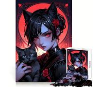 Puzzle de 1000 pièces Fille Chat avec Chat Noir pour Adolescents, idéal pour stimuler la logique et Lutter Contre Le Stress Un Cadeau de Noël Amusant et sans Couture (50x75cm)