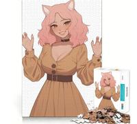 Puzzle de 1000 pièces Fille Chatte aux Cheveux Roses Sexy pour Adolescents, Jeu de logique Solide, Jeu de précision, Cadeau de Noël Amusant et apaisant 38x26cm