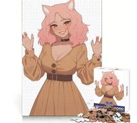 Puzzle de 1000 pièces Fille Chatte aux Cheveux Roses Sexy pour Adolescents, Jeu de logique Solide, Jeu de précision, Cadeau de Noël Amusant et apaisant 38x26cm