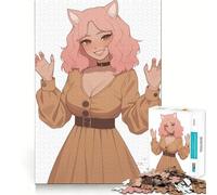 Puzzle de 1000 pièces Fille Chatte aux Cheveux Roses Sexy pour Adultes, pour stimuler la mémoire et Partager Un Moment de Joie en Famille 50x75cm