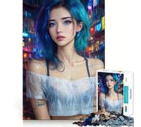 Puzzle de 1000 pièces Fille Cyberpunk Anime sous la Pluie dans Une Ville néon 38x52cm Un Jeu créatif et Stimulant Qui Permet de créer des Liens forts en familleAucun Morceau ne se détache