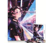 Puzzle de 1000 pièces Fille d'anime à la Gare pour Adultes, Stimulant la mémoire, idéal pour Une évasion paisible, découpe Nette, Cadeau de Saison (38x52cm)