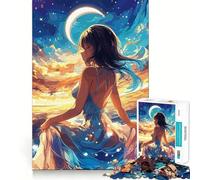 Puzzle de 1000 pièces Fille d'anime au Bord de la mer Jeu de Concentration mentale sans Espace Conception ajustée Défi cérébral interactif pour la Maison (38x26cm)