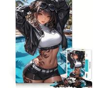 Puzzle de 1000 pièces Fille d'anime au Bord de la Piscine pour Adolescents Jeu Stimulant pour Le Cerveau,emboîtement précis,sans espaces,activité relaxante en Groupe à l'intérieur (38x26cm)