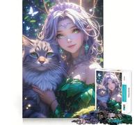 Puzzle de 1000 pièces Fille d'anime avec Chat pour Adolescents Un Jeu Amusant et ressourçant,des pièces Parfaitement emboîtables sans espaces,Une activité idéale pour s'amuserle Soir 50x75cm