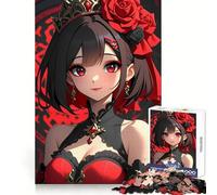 Puzzle de 1000 pièces Fille d'anime avec des Roses Rouges pour Adultes stimulez Votre Esprit, apaisez-Vous et amusez-Vous ! Bords réguliers (38x52cm)