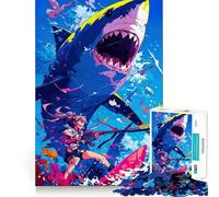 Puzzle de 1000 pièces Fille d'anime Contre Requin 50x75cm Un Jeu Amusant et Stimulant pour renforcer la Concentration et créer des Liens en familleDécoupé au Laser pour Un Assemblage Parfait