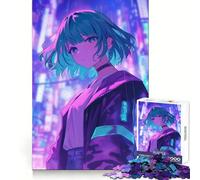 Puzzle de 1000 pièces Fille d'anime dans Une Ville néon pour Adolescents, idéal pour stimuler l'esprit, se détendre et s'amuser Bords Uniformes Cadeau de Vacances (38x26cm)