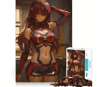 Puzzle de 1000 pièces Fille d'anime en Armure Rouge Un Jeu Amusant et Stimulant pour Le Cerveau,avec des pièces Parfaitement emboîtables et sans espaces,idéal pour Partager Un Moment Convivial