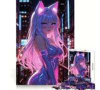 Puzzle de 1000 pièces Fille d'anime en Rose Fluo pour Adolescents Un Cadeau de Noël Unique, idéal pour stimuler la mémoire et Passer d'agréables Moments de détente (50x75cm)