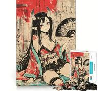 Puzzle de 1000 pièces Fille démon Oni avec éventail pour Adolescents, Jeu de logique et de détente, découpe précise, Cadeau précieux (50x75cm)
