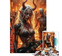 Puzzle de 1000 pièces Fille démoniaque Jouant de la Guitare en Enfer Jeu de réflexion pour Adultes idéal pour Passer Le Temps à la Maison pour Un Anniversaire ou Noël (Dimensions 50x75cm)