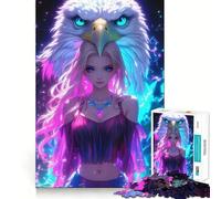 Puzzle de 1000 pièces Fille néon avec Aigle Chauve pour Adultes, Jeu intellectuel, Anti-Stress, découpe précise, (50x75cm)