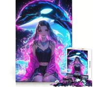Puzzle de 1000 pièces Fille néon avec Baleine pour Adultes, idéal pour améliorer la mémoire, Calme et aéré, avec Bords Nets et artistiques (38x52cm)