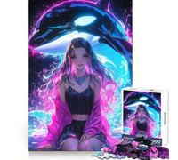 Puzzle de 1000 pièces Fille néon avec Baleine pour Adultes, Jeu d'exercice Mental, Moment de détente, Design à Assembler, Cadeau créatif (50x75cm)