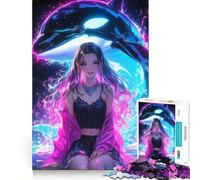 Puzzle de 1000 pièces Fille néon avec Baleine pour Adultes, Jeu d'exercice Mental, Moment de détente, Design à Assembler, Cadeau créatif (50x75cm)