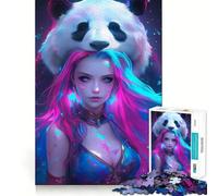 Puzzle de 1000 pièces Fille néon avec Panda pour Adolescents, renforce la mémoire, soulage la Tension, Bords de qualité, Cadeau de Noël (38x26cm)