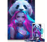 Puzzle de 1000 pièces Fille néon avec Panda pour Adultes Jeu Intelligent, Anti-Stress, Assemblage Facile et Surprise (38x52cm)